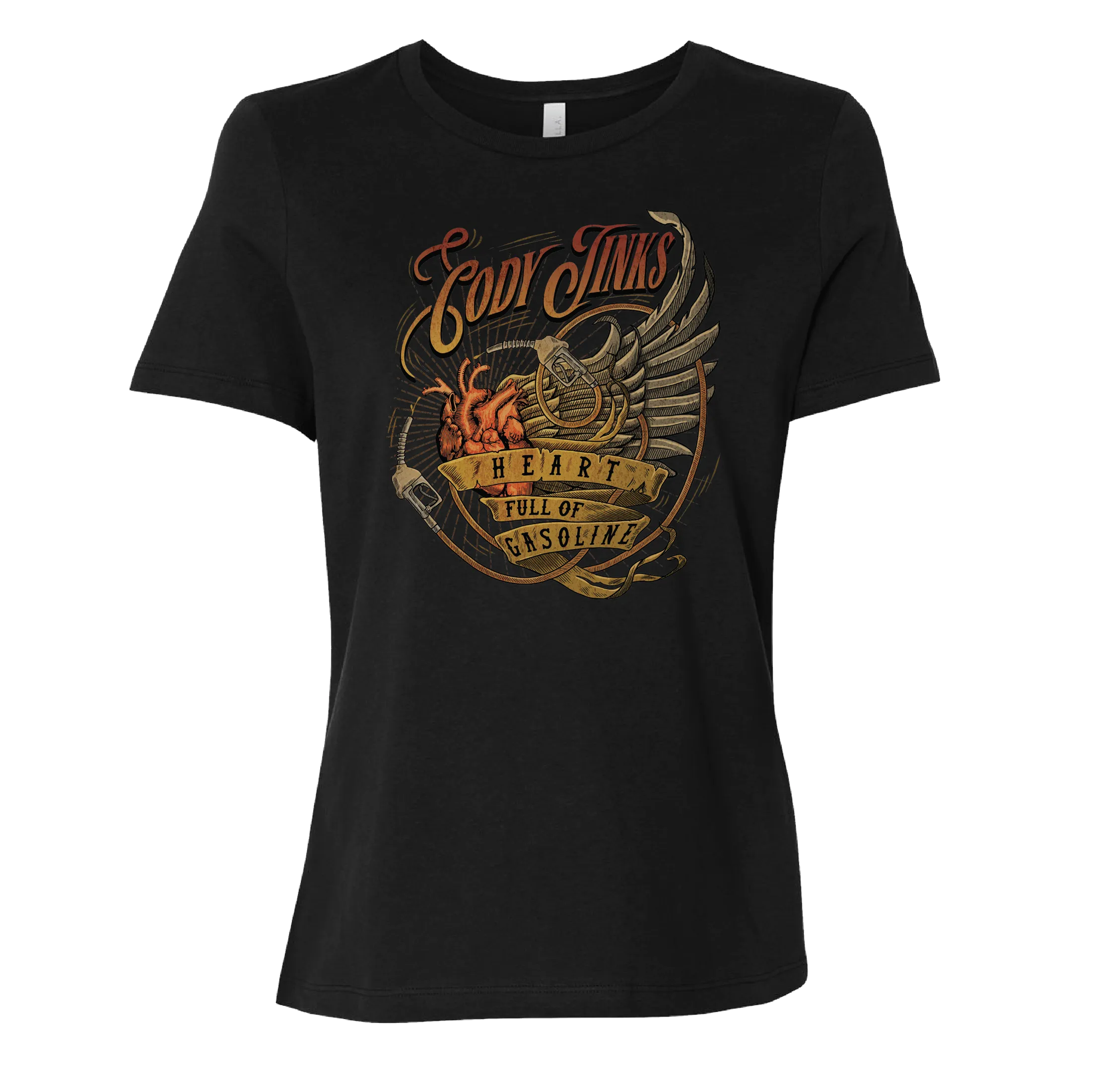 T-Shirt: Ladies - "Heart Full Of Gasoline" (Black)
