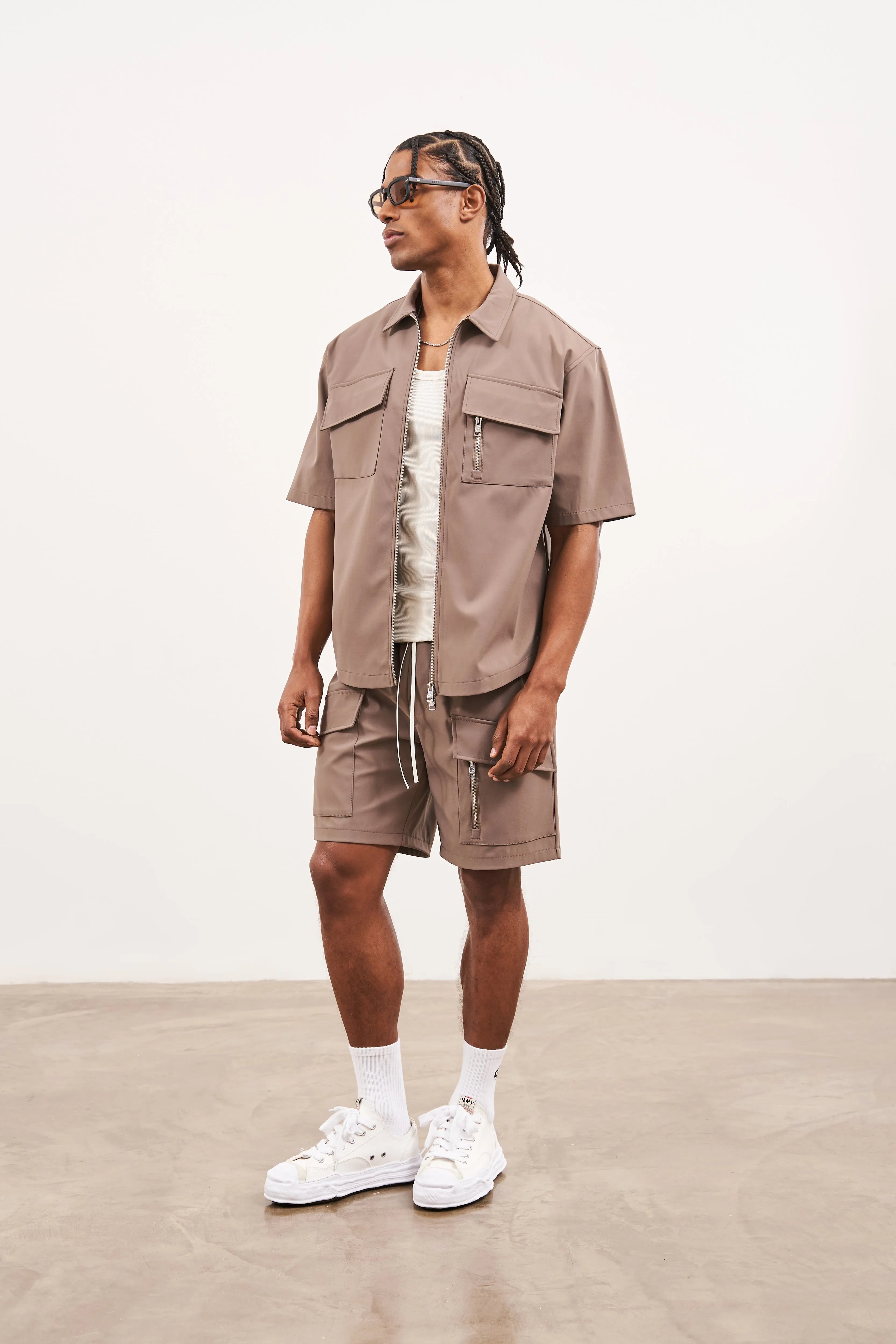 TECHNICAL HEAVYWEIGHT ZIP OVERSHIRT - COFFEE