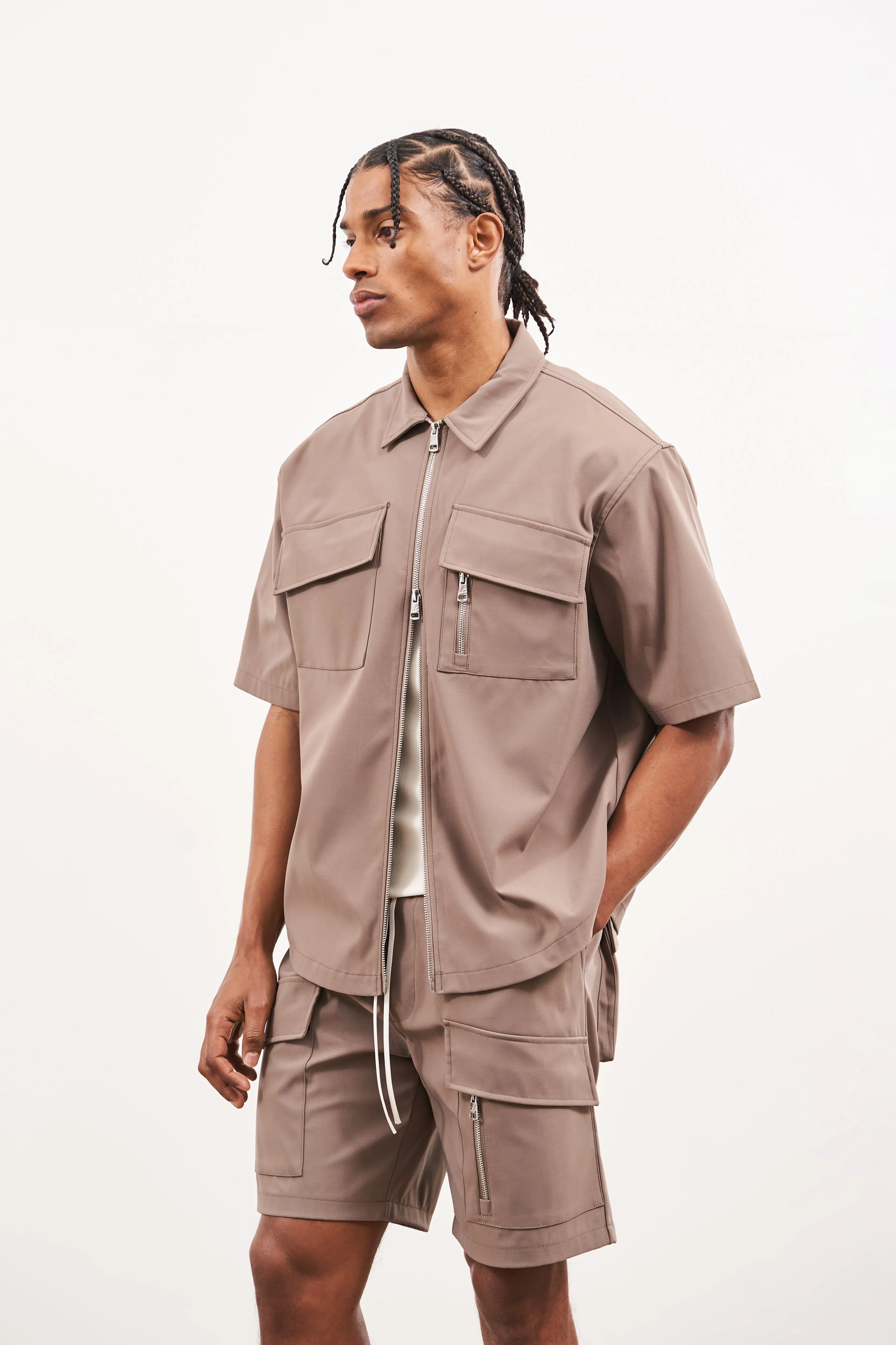 TECHNICAL HEAVYWEIGHT ZIP OVERSHIRT - COFFEE