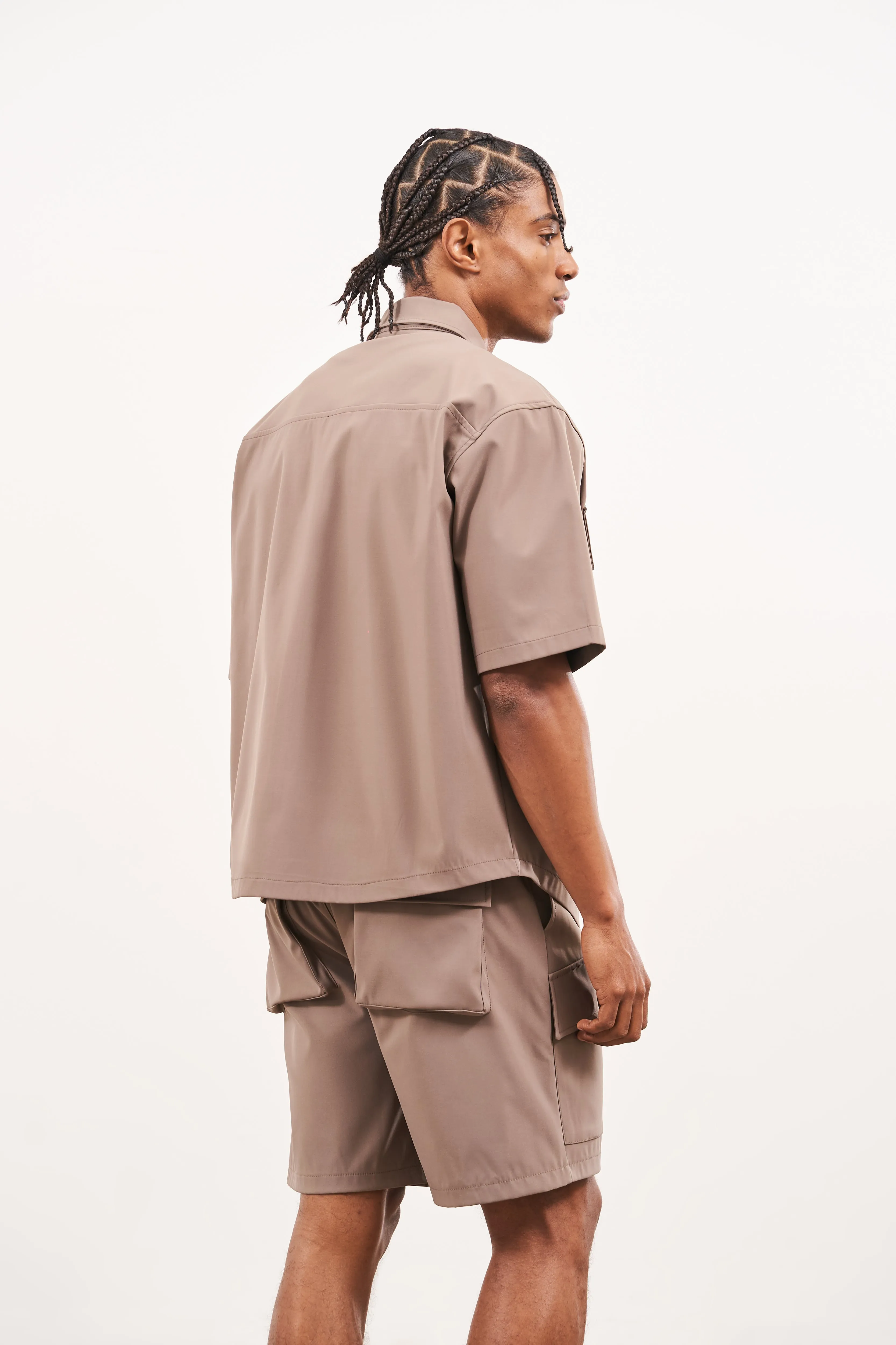 TECHNICAL HEAVYWEIGHT ZIP OVERSHIRT - COFFEE