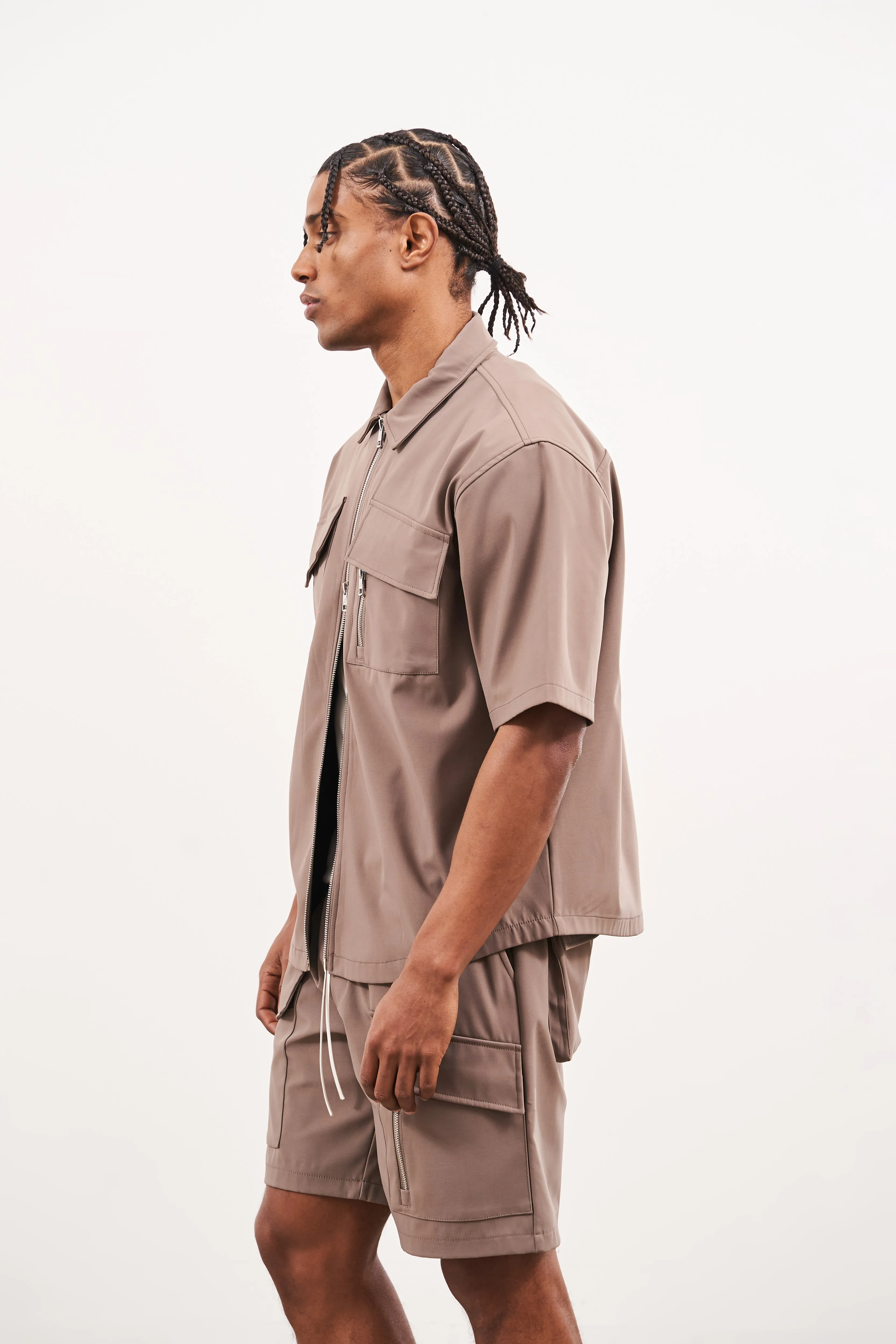 TECHNICAL HEAVYWEIGHT ZIP OVERSHIRT - COFFEE