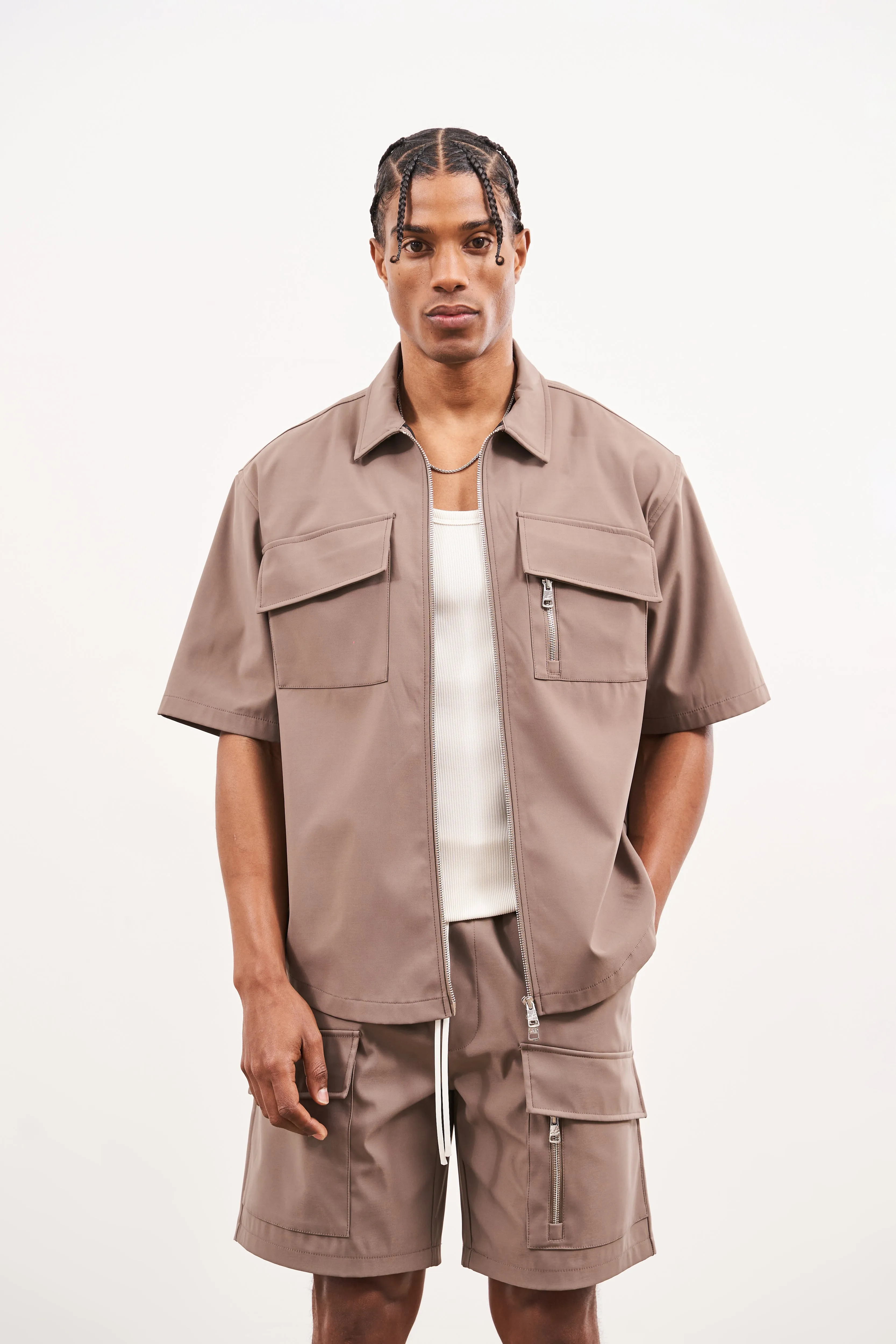 TECHNICAL HEAVYWEIGHT ZIP OVERSHIRT - COFFEE