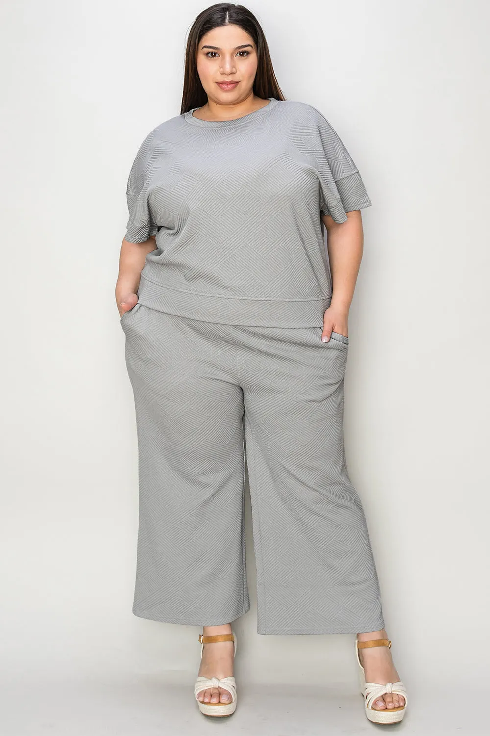Texture Short Sleeve Top and Pants Set