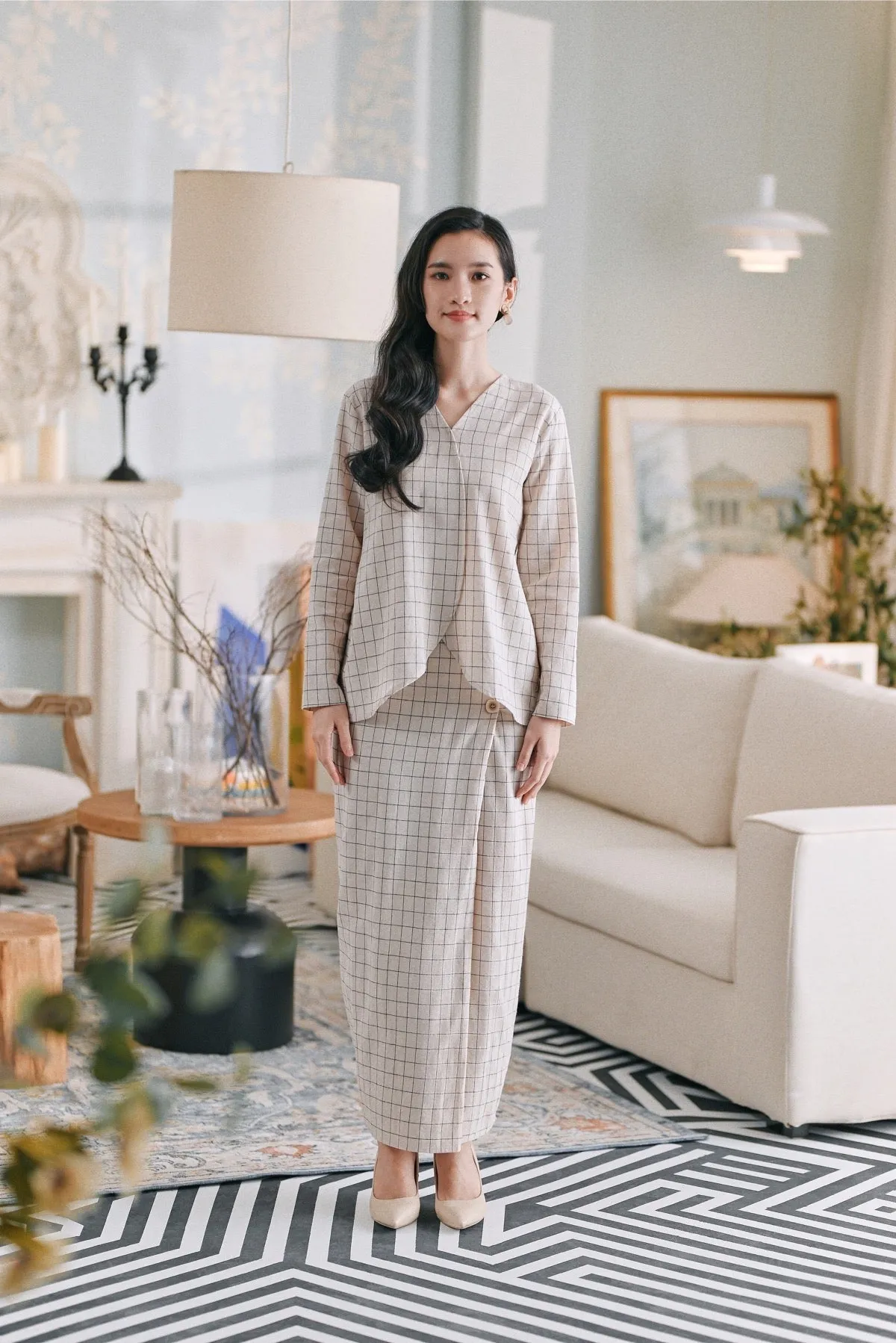 The Caya Women Bintang Folded Skirt - Good Champagne Checked