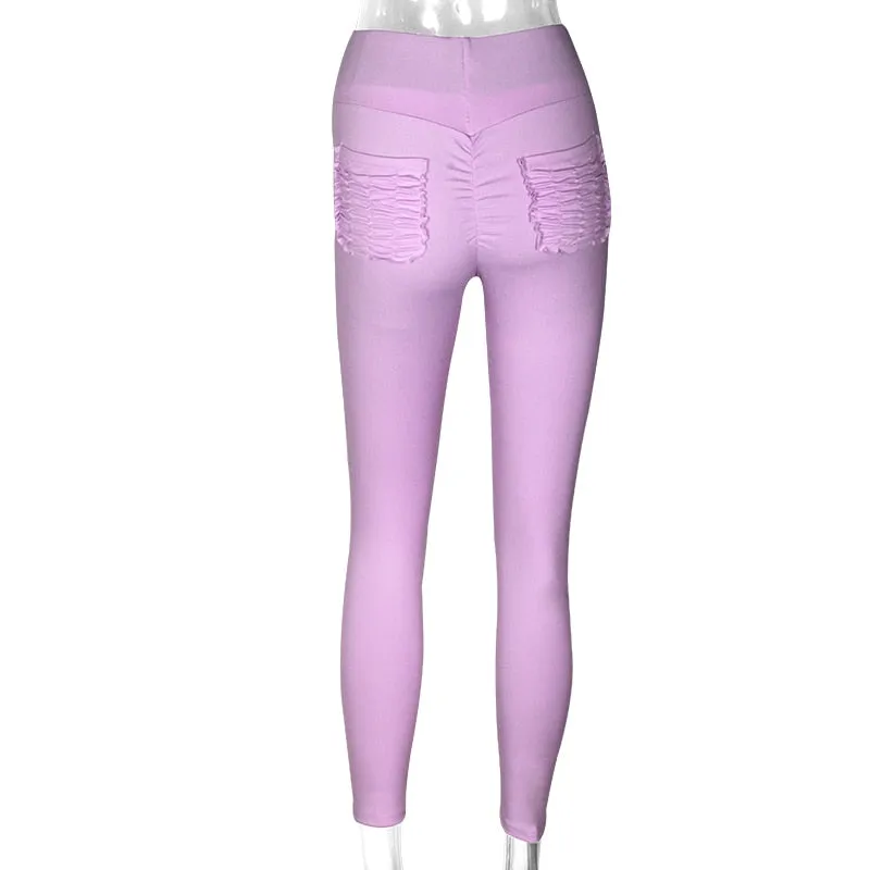 VenusFox Sexy Push Up Fitness candy color Pockets Leggings