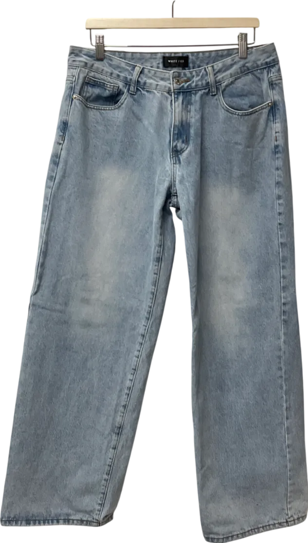 White Fox Bring The Style Low Rise Wide Leg Jeans Light Blue Wash UK L