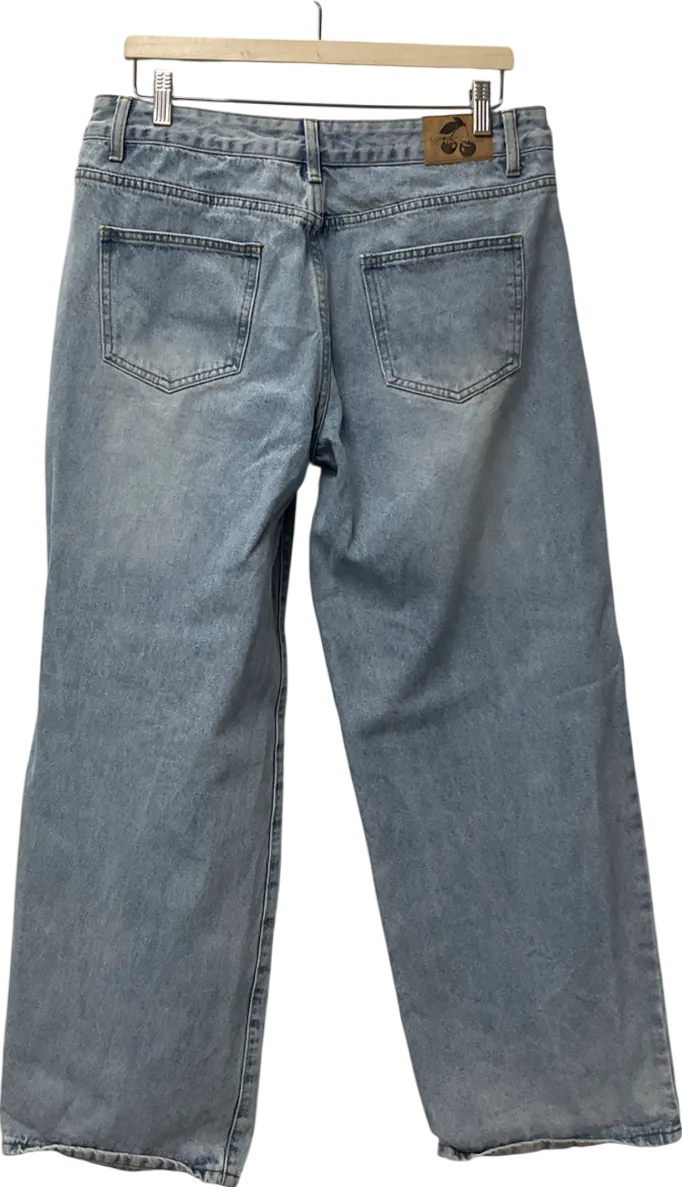 White Fox Bring The Style Low Rise Wide Leg Jeans Light Blue Wash UK L