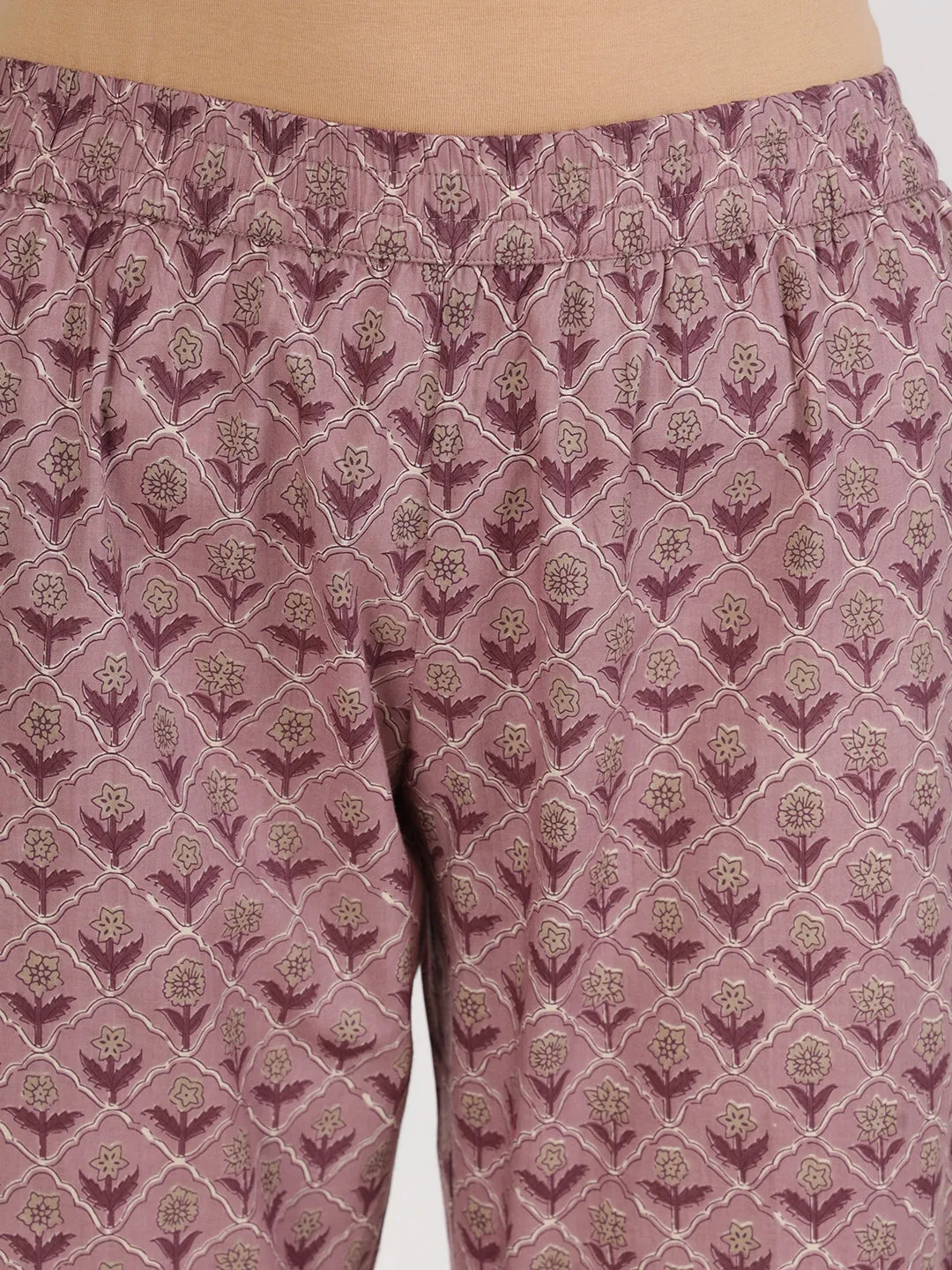 Women Purple Floral Printed Cotton Kurta Sets