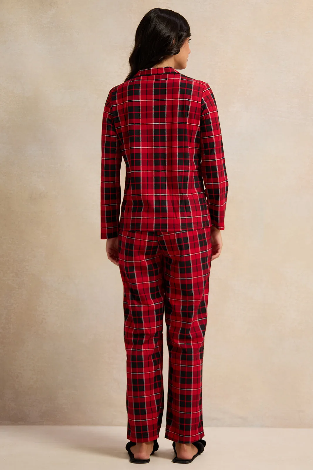 Women Red Flannel Table Pyjama Set (2 Piece)