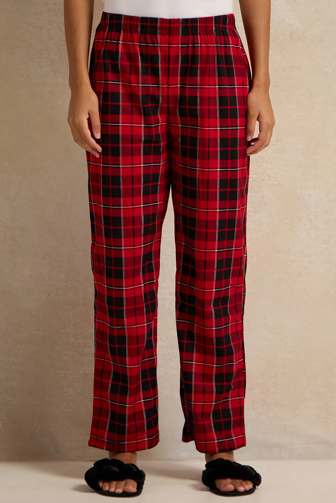 Women Red Flannel Table Pyjama Set (2 Piece)