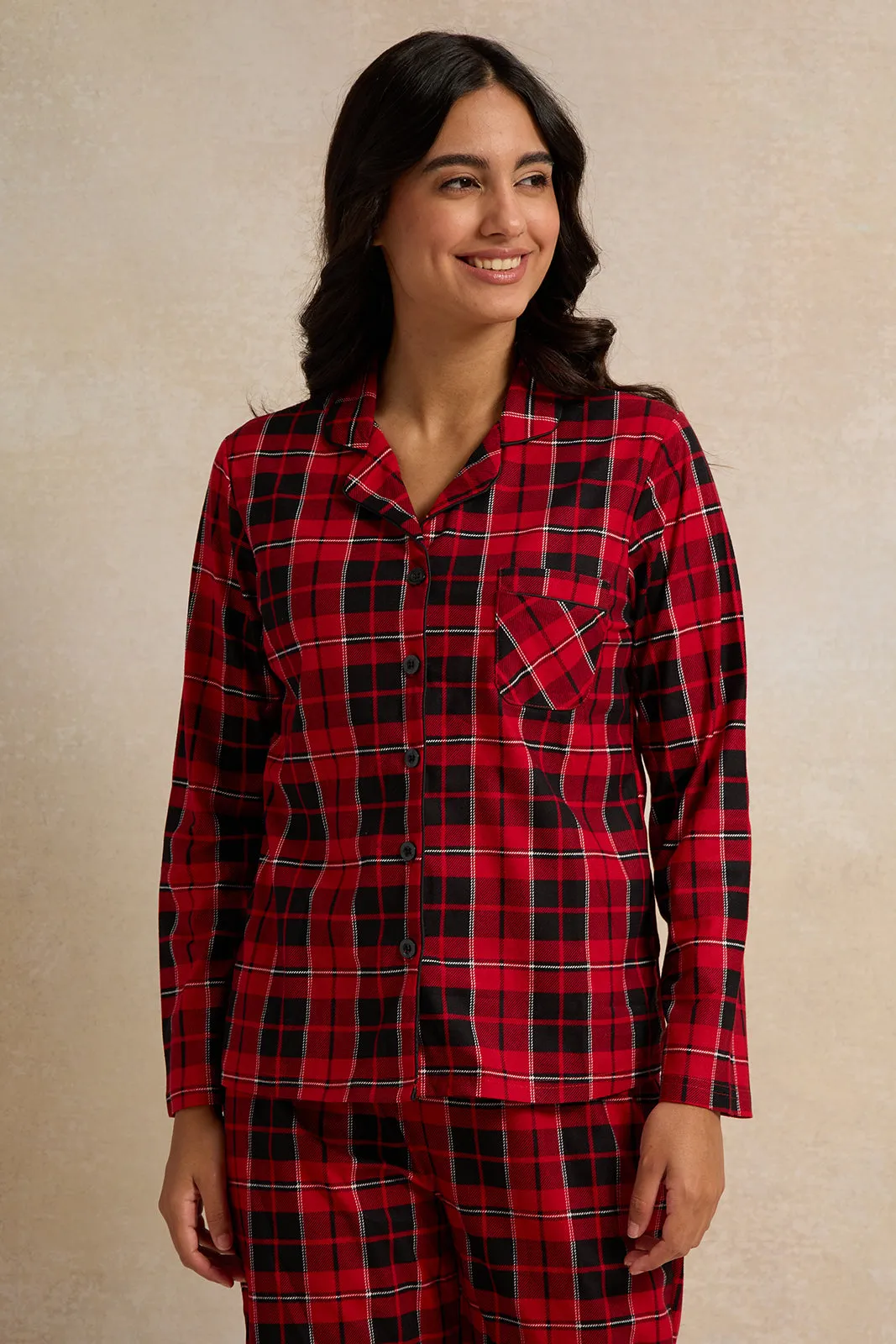 Women Red Flannel Table Pyjama Set (2 Piece)