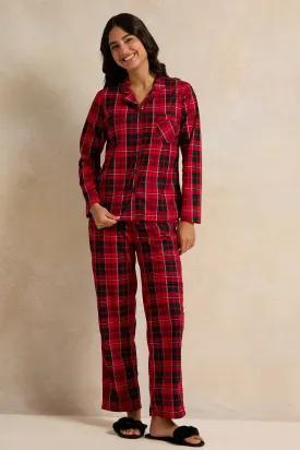 Women Red Flannel Table Pyjama Set (2 Piece)