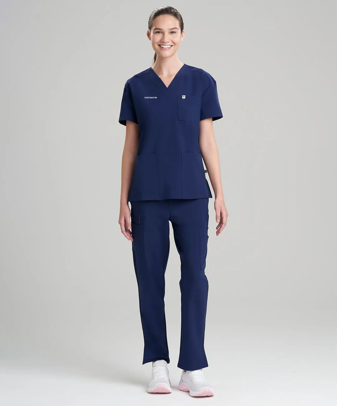 Womens 3-Pocket V-Neck Scrub Top & Straight Leg Scrub Pants