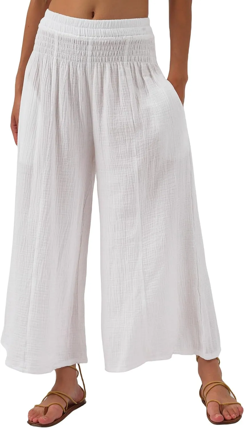 Women's Cotton Gauze Wide Leg Casual Palazzo Pants