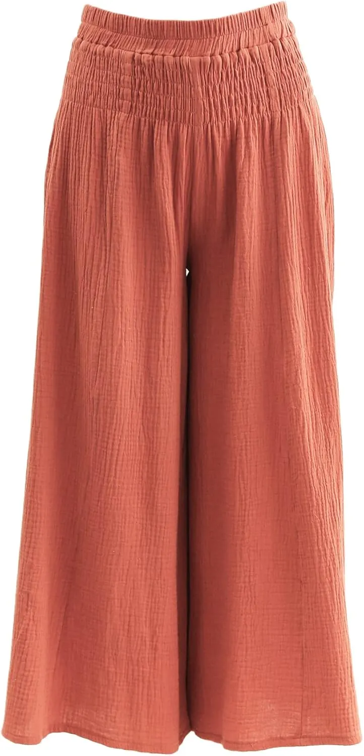 Women's Cotton Gauze Wide Leg Casual Palazzo Pants