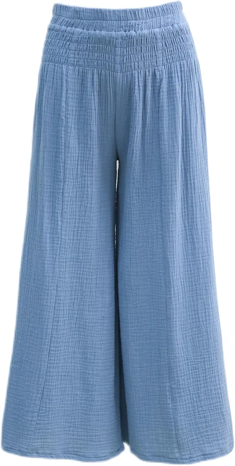 Women's Cotton Gauze Wide Leg Casual Palazzo Pants