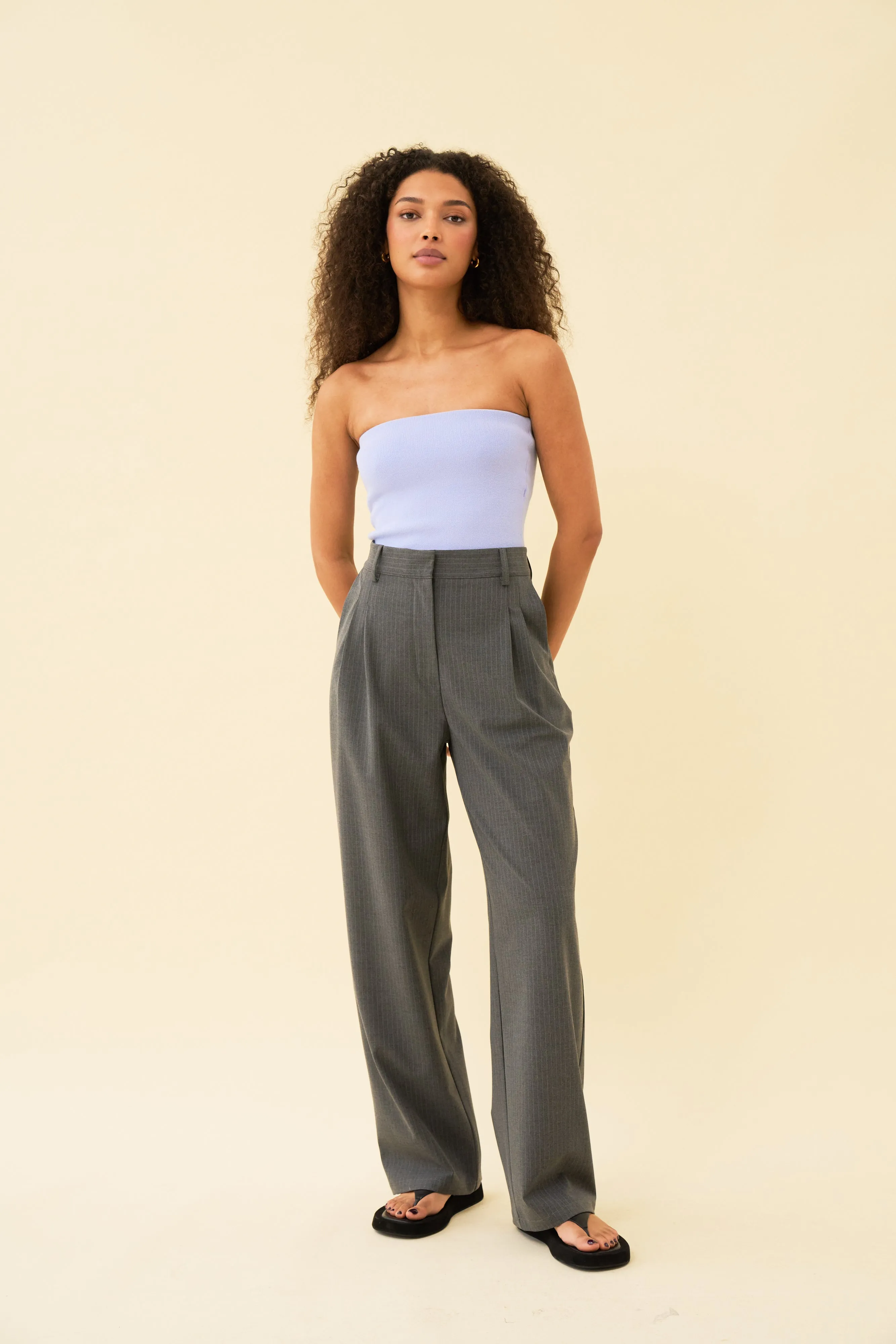 YANA TROUSER - DARK GREY PINSTRIPE