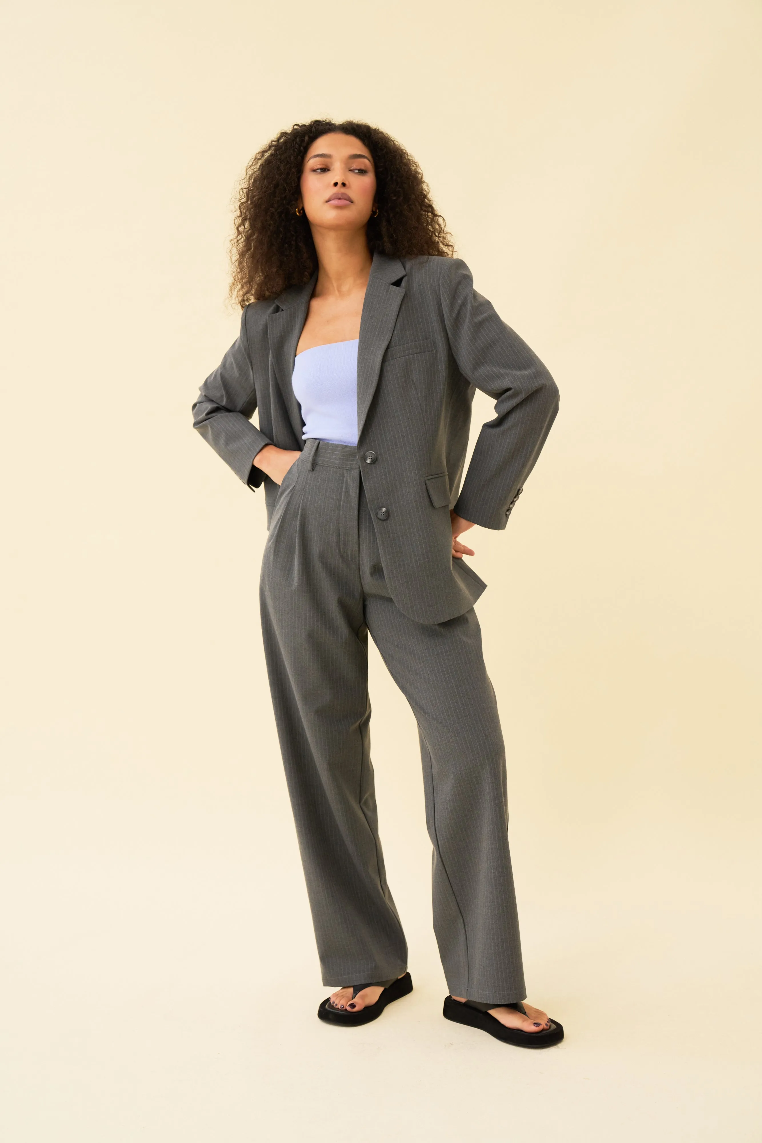 YANA TROUSER - DARK GREY PINSTRIPE