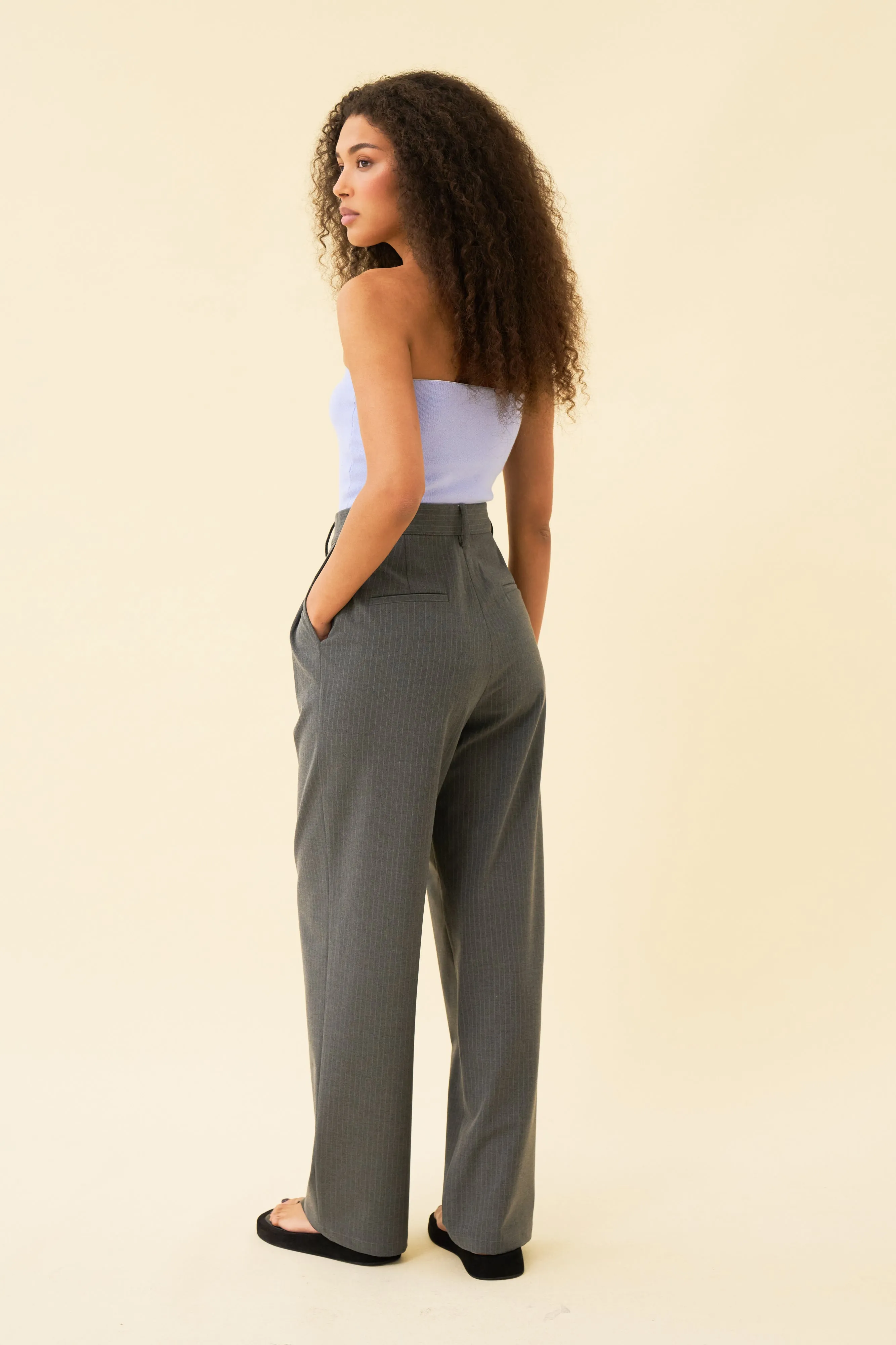 YANA TROUSER - DARK GREY PINSTRIPE