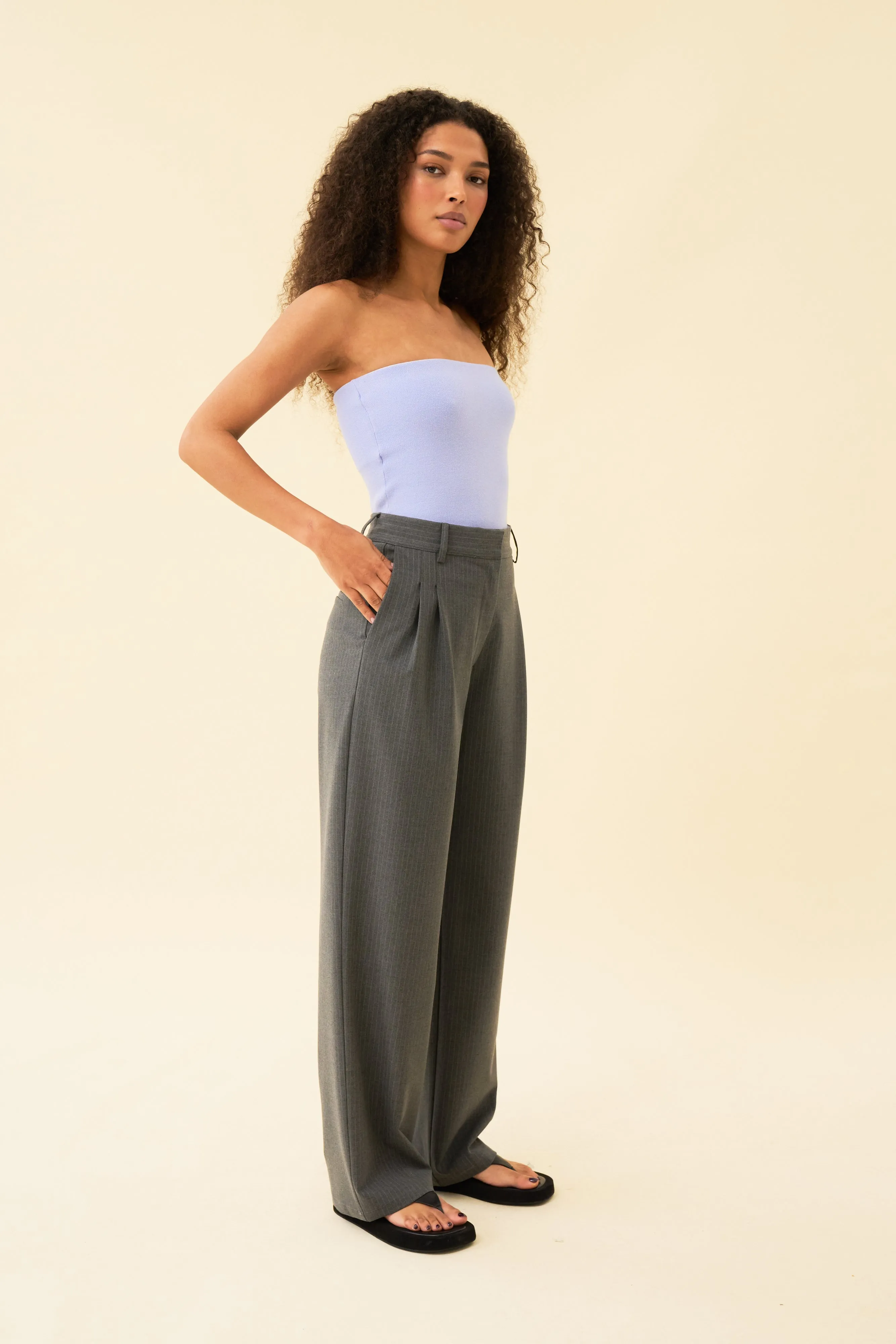 YANA TROUSER - DARK GREY PINSTRIPE